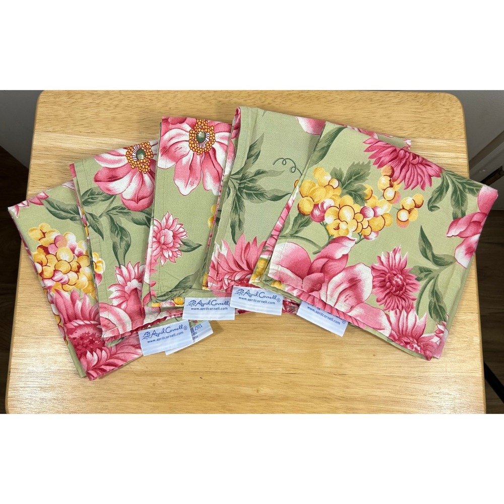 April Cornell Napkins Set/5 Pink Green Floral Cotton Botanical Garden Cottage